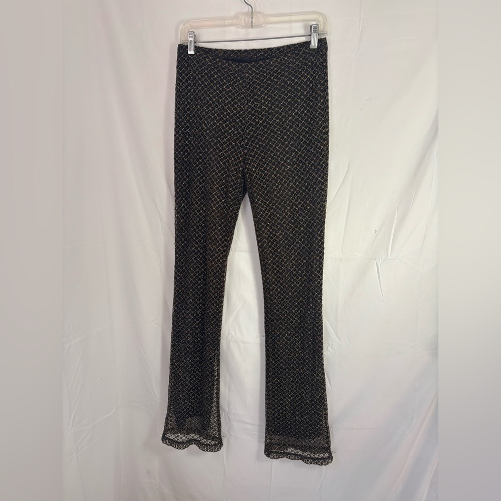 VTG Y2K Mid Rise Flare Black+Gold Lace Fishnet Fairy Grunge Pants Size S-M‎